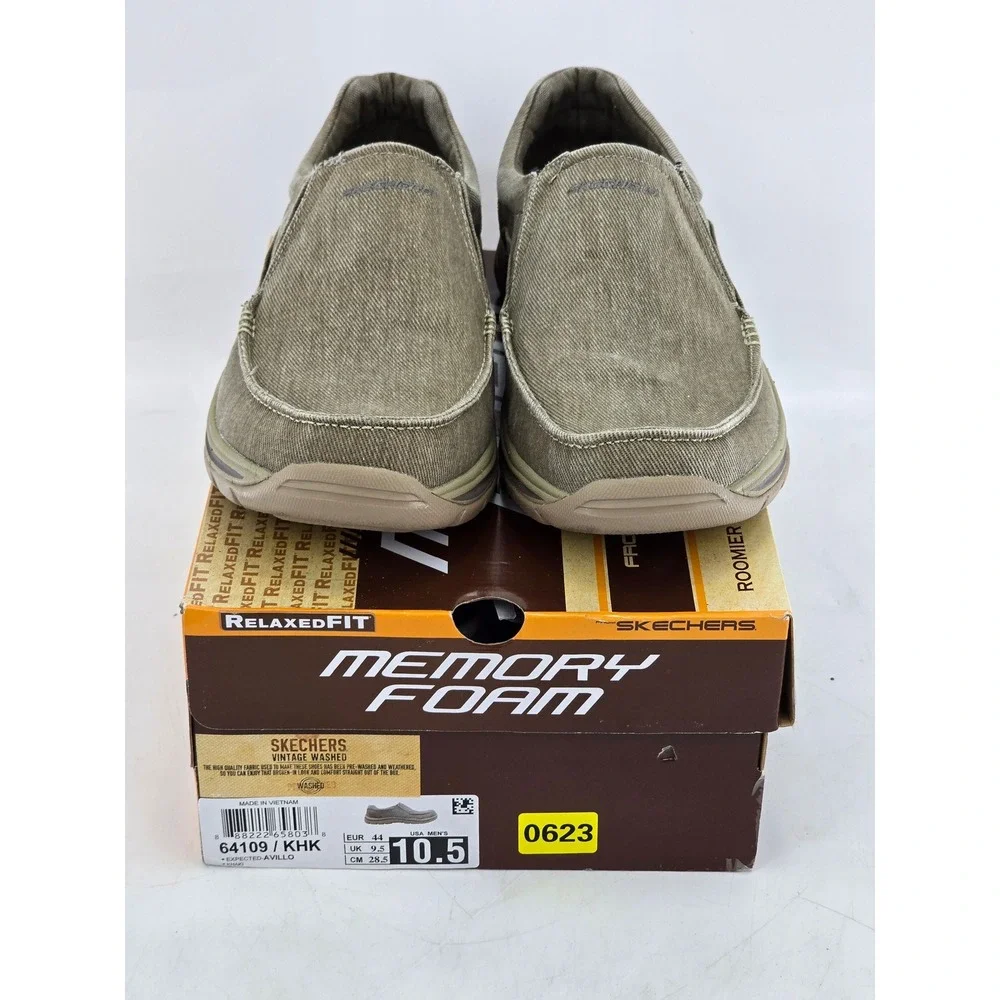Skechers Expected Avillo Loafer Mens 10.5 Khaki Slip On Shoes 64109 - Excellent